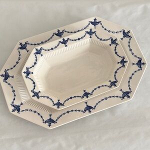 Independence Ironstone ash lawn serving platter & Dish blue white octagonal